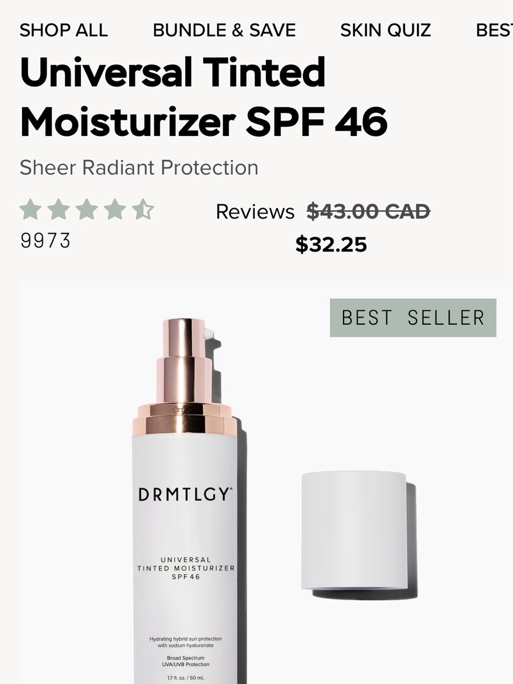 DRMTLGY Universal Tinted Moisturizer SPF46 — White